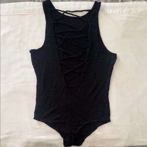 PINK Victoria's Secret Black Seamless Bodysuit with Geometric Design